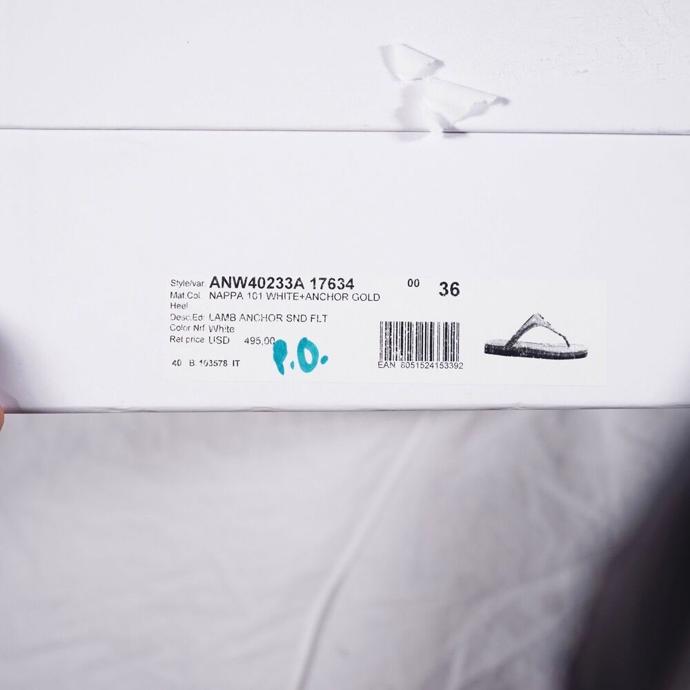 JW Anderson Leather Thong Sandals White Gold Anchor Logo Womens Size 36 Designer - Picture 7 of 7